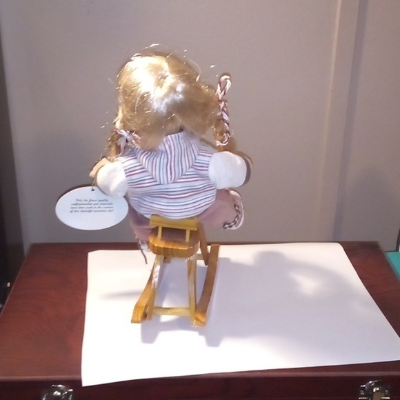 Collectable Memories Porcelain Doll "Jackie" W/Wooden Rocking Horse Vintage - Picture 3 of 14